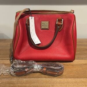 Dooney & Bourke Red and Brown Leather Satchel with Structured Design